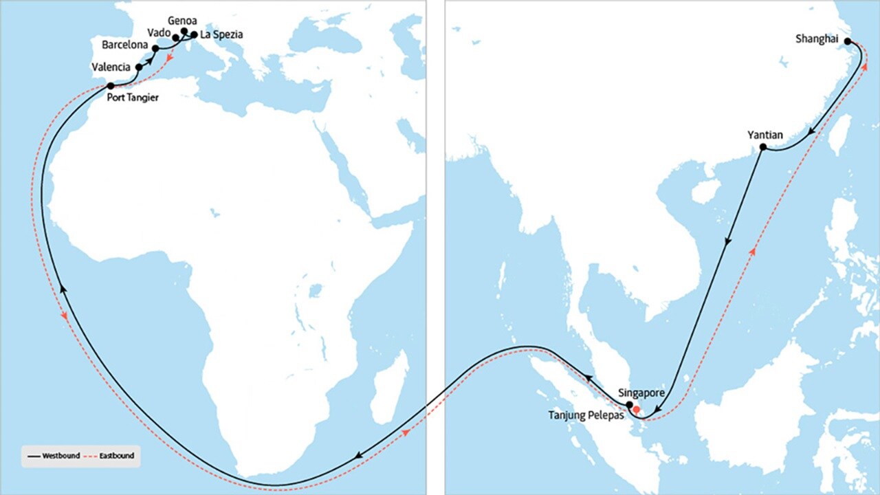 AE 11 - Asia to Europe service map