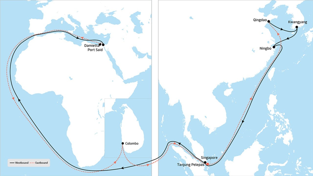 AE 15 - Asia to Europe service map