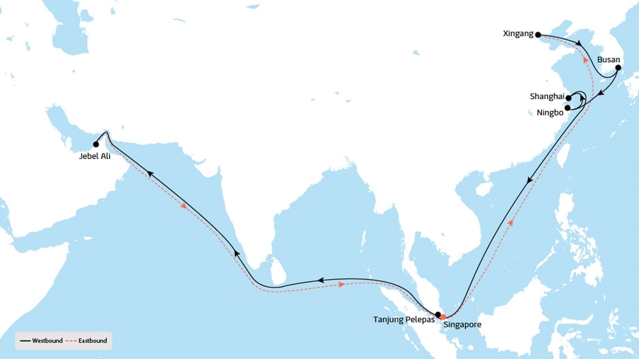 FM1 - Asia to Middle East service map