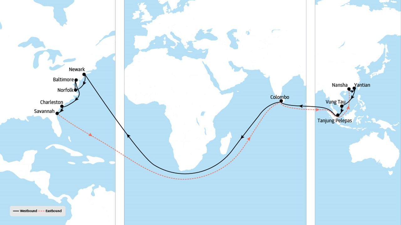 TP16 - Asia to North America service map
