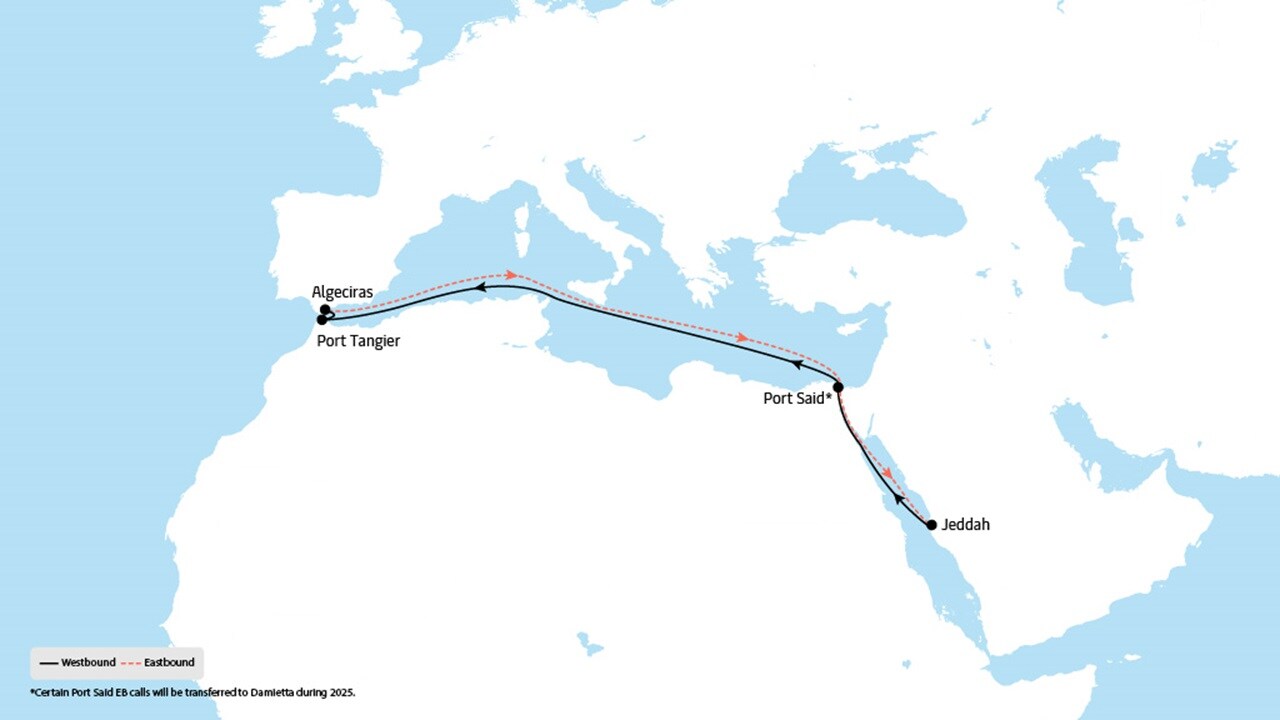 Jeddah 1 - Middle East to Europe service map