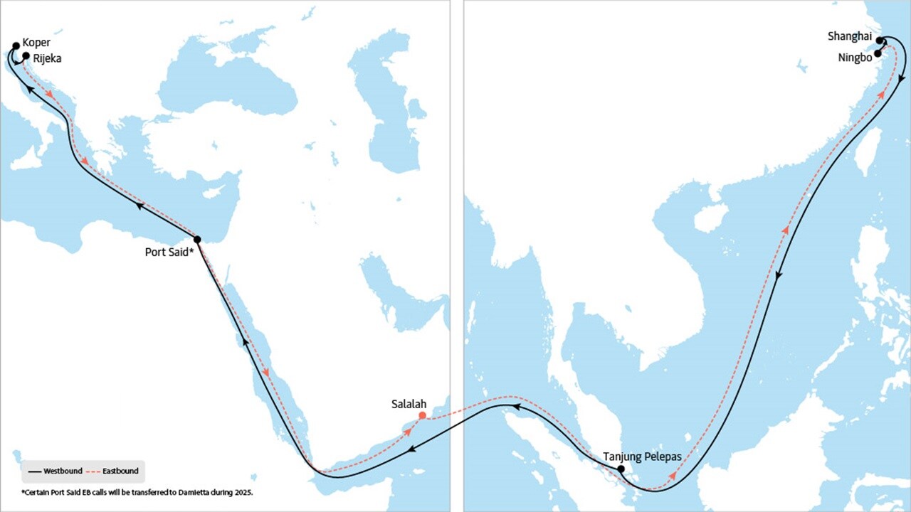AE 12 - Asia to Europe service route