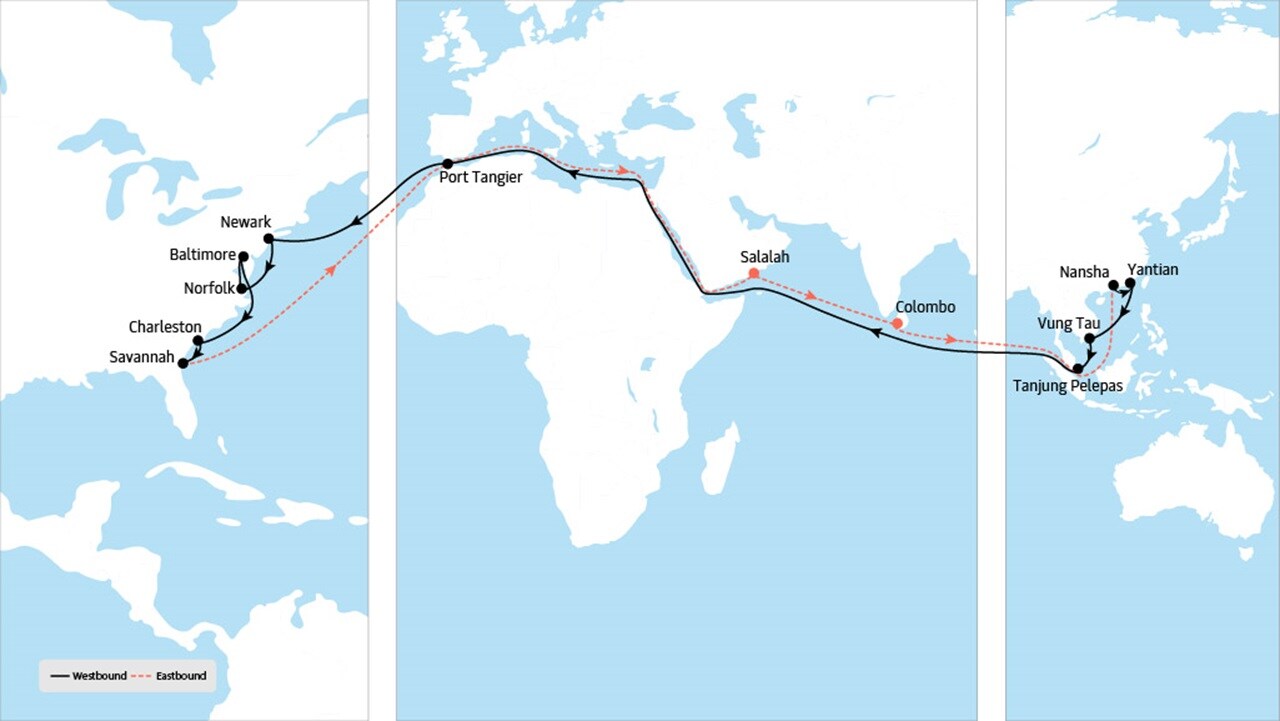 TP16 - Asia to North America service map