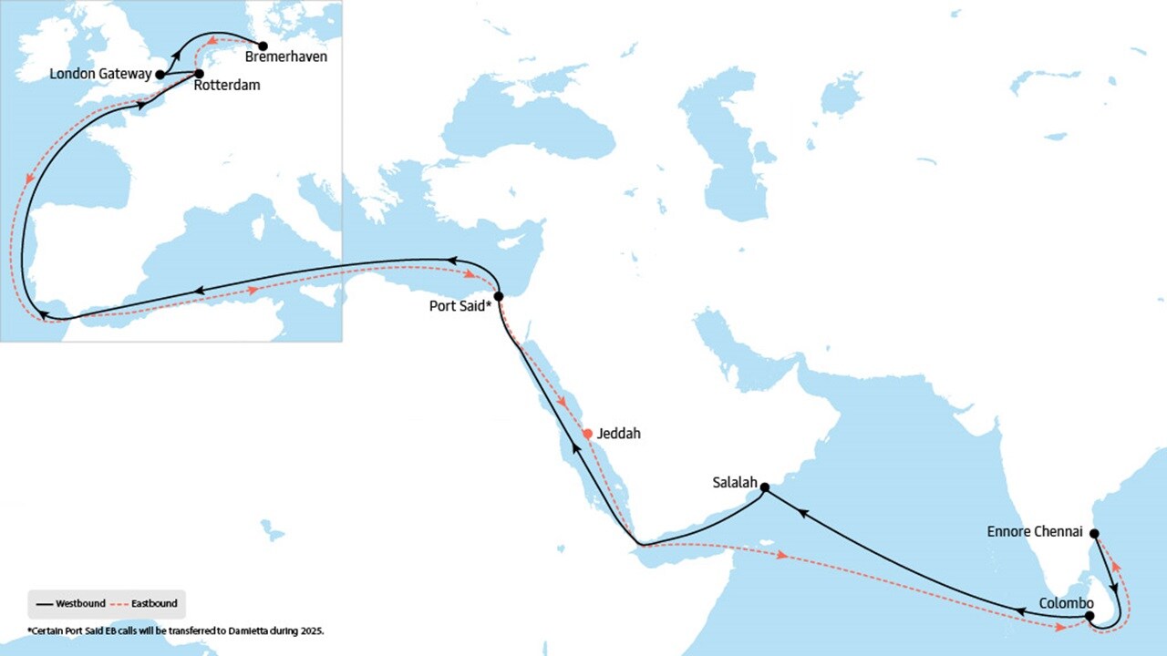 ME 2 - Middle East to Europe service route