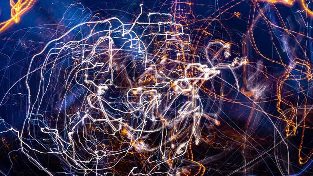 Graphic image of interconnecting streaks.