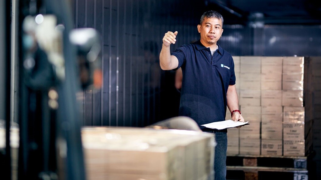 Person in a container