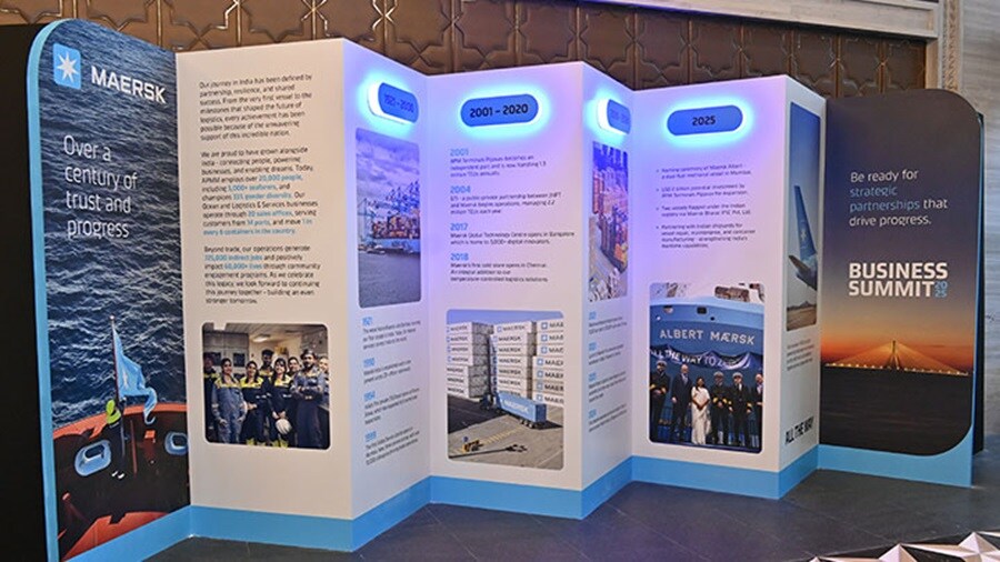 A large display featuring a prominent blue and white banner, showcasing a clear and bold design.