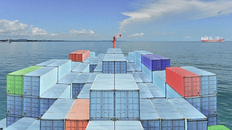 Onboard container ship at sea