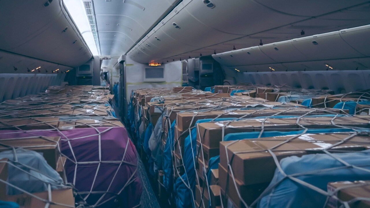 Cargo stacked in an airplane