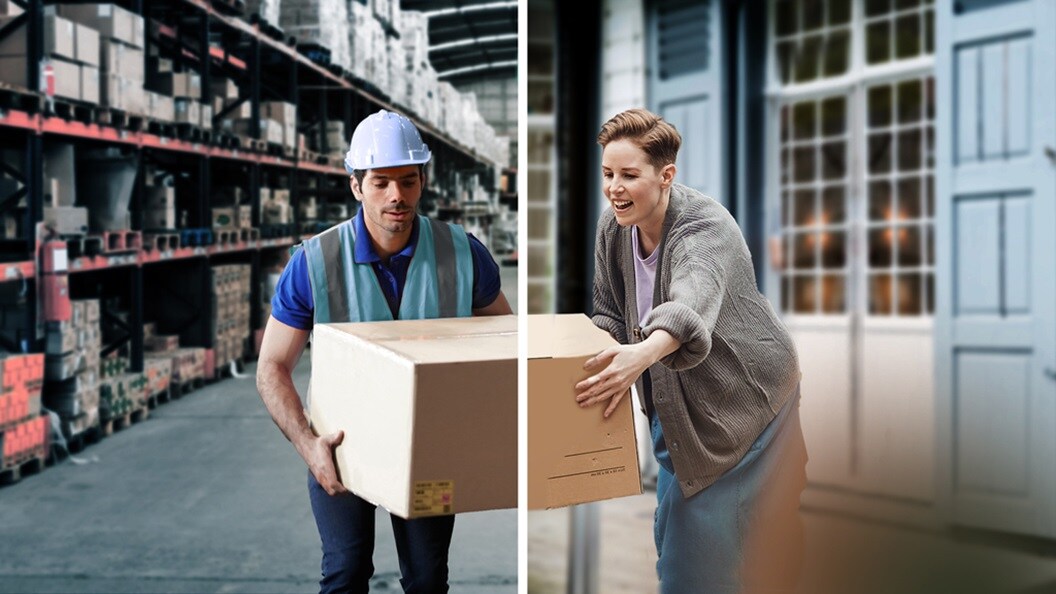 Man delivering a parcel to a woman