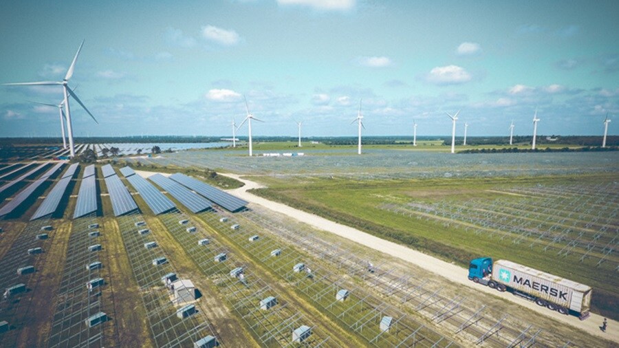 Maersk truck driving in the field.