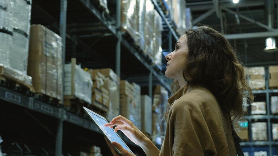 Woman cataloguing cargo