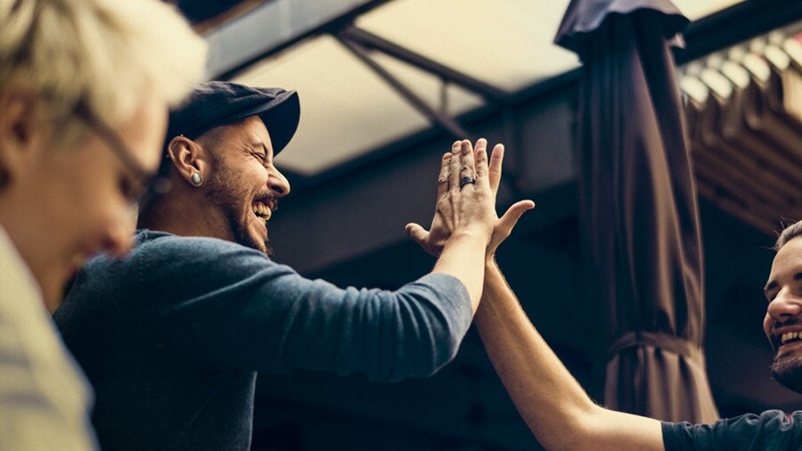 Friends community chill out together do high five