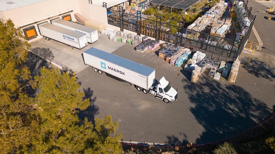Maersk 53ft container electric vehicle, charging depot near the Ports of Los Angeles and Long Beach