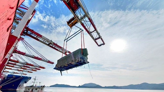 Crane lifted cargo container