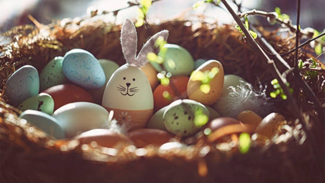 Decorative Easter eggs in a basket
