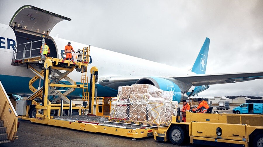 Maersk Air Cargo Boeing 767 being loaded with cargo