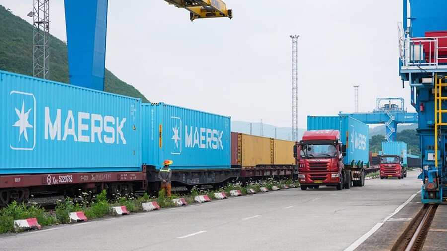 Blue container on rail