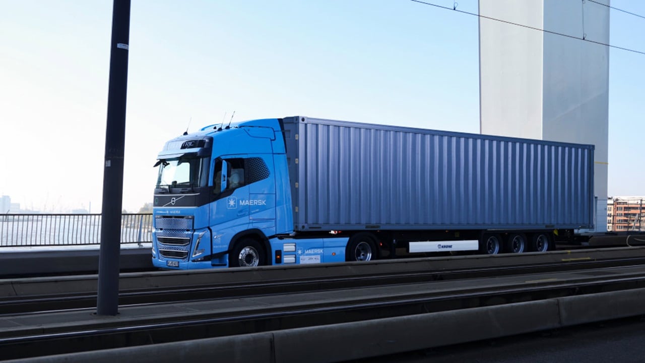 Maersk truck with container on bridge