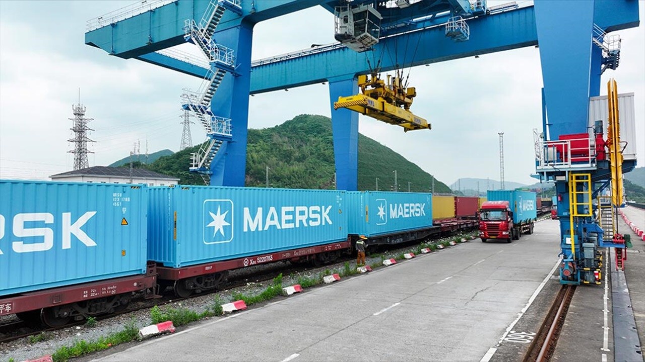 Maersk containers at intermodal terminal