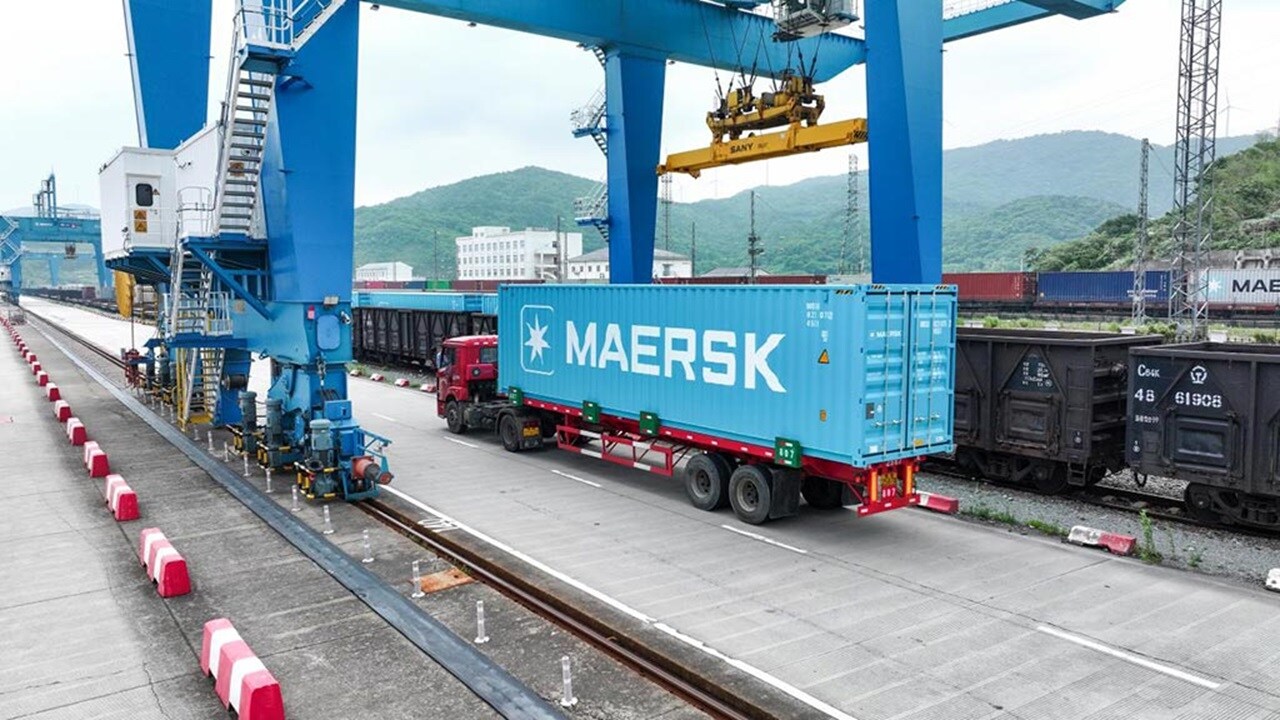 Blue container at train depot