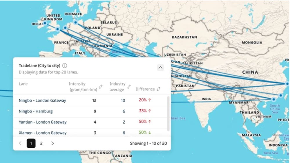 一张世界地图，上面将一些地理位置用线条相连。